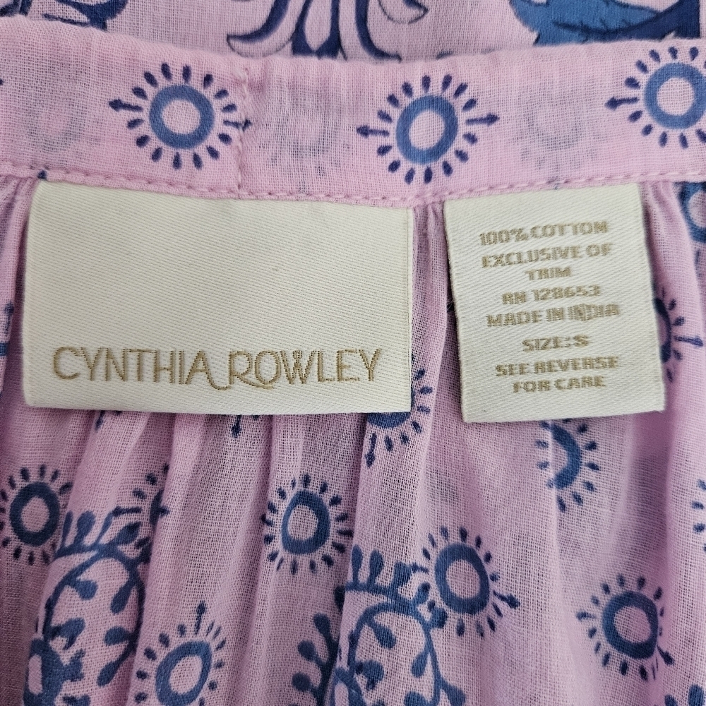 Cynthia Rowley Shirt Pink Floral Long Sleeve V Neck Tasseled Peasant Top Small - Picture 6 of 7